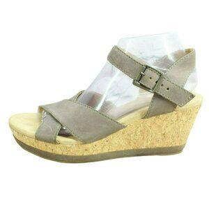 LL Bean Brown Suede Ankle Strap Wedge Cork Heel Casual Sandals Size 9 M